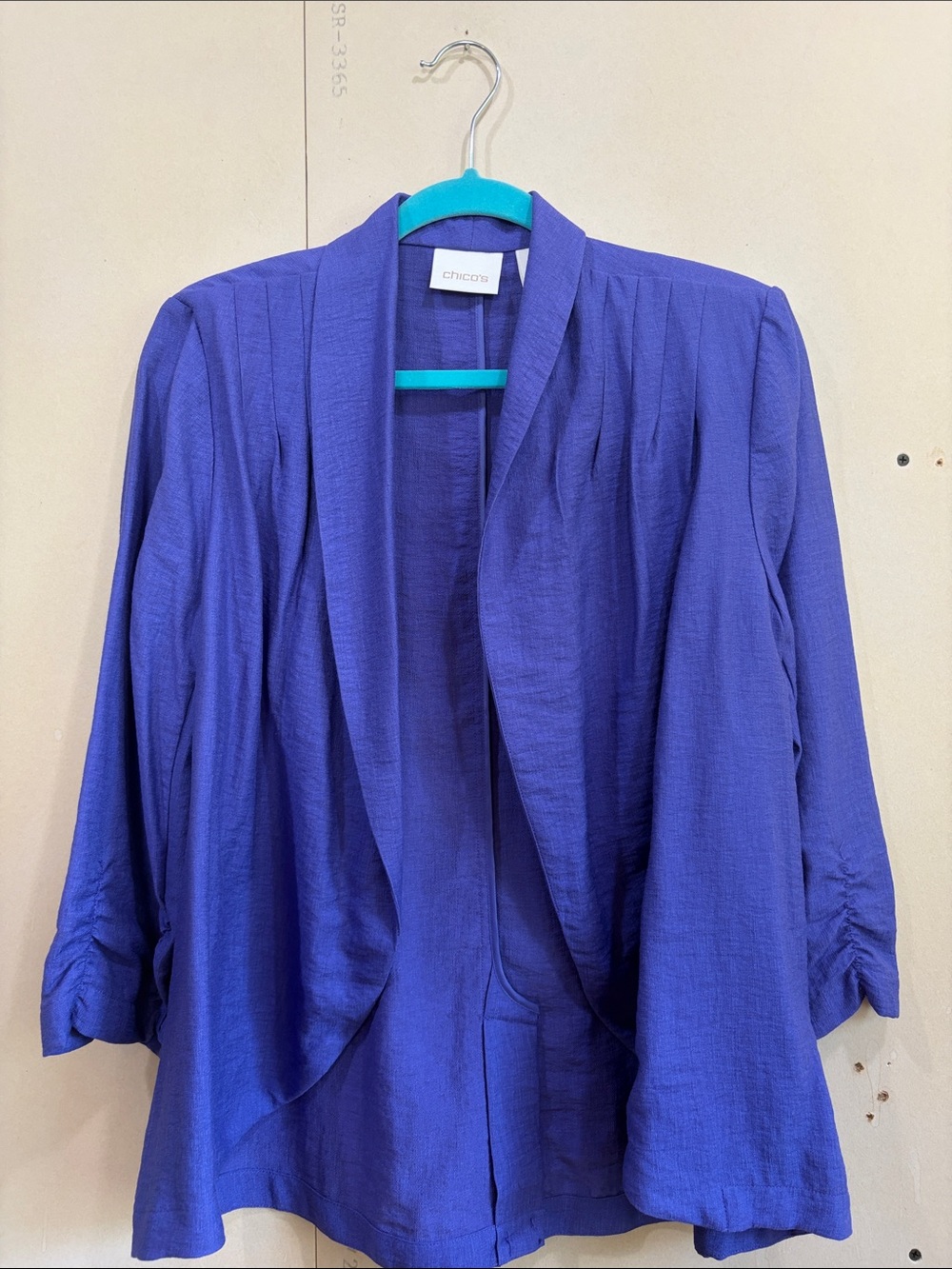 NWT Chico’s Purple Drape Front Three Quarter Sleeve Jacket Size S
